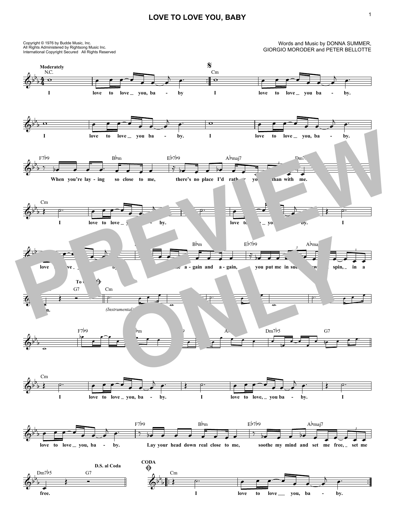 Donna Summer Love To Love You Baby Sheet Music Notes Chords