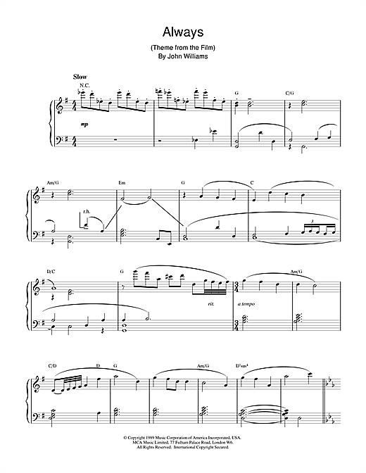Preview John Williams Always Film and TV sheet music, notes and chords for Piano, SKU: 18486 sheet music, piano notes, chords, guitar tabs, score, transpose, transcribe, how to play, guide, download, learn, tutorial, progression, song, artist, awards, billboard, mtv, vh1, tour, single, album, release