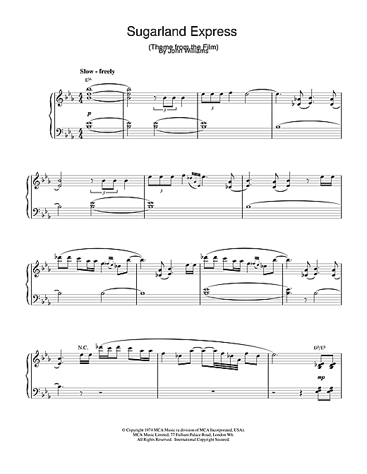 Preview John Williams Sugarland Express Film and TV sheet music, notes and chords for Piano, SKU: 18491 sheet music, piano notes, chords, guitar tabs, score, transpose, transcribe, how to play, guide, download, learn, tutorial, progression, song, artist, awards, billboard, mtv, vh1, tour, single, album, release