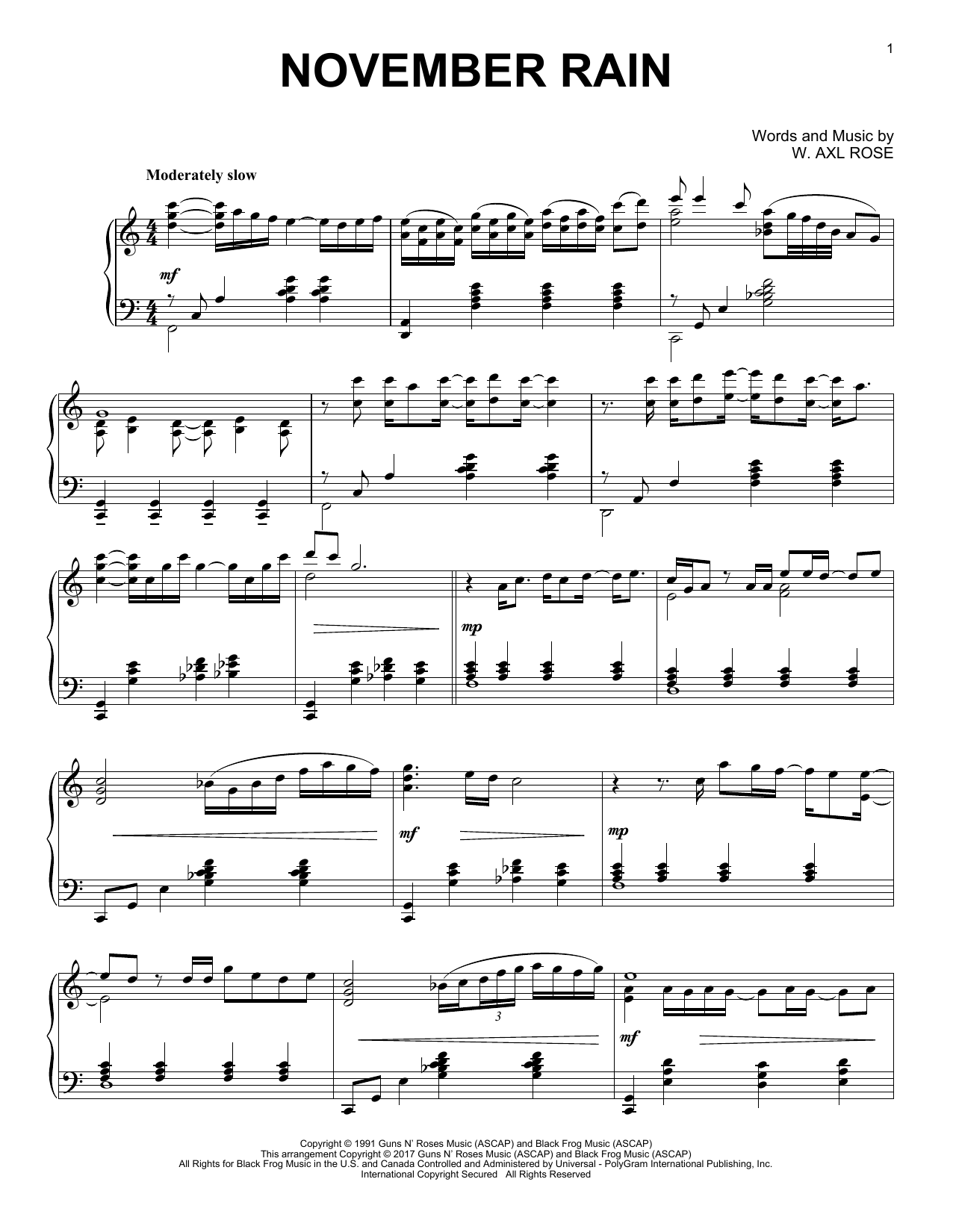 Preview Guns N' Roses November Rain Rock sheet music, notes and chords for Piano, SKU: 185307 sheet music, piano notes, chords, guitar tabs, score, transpose, transcribe, how to play, guide, download, learn, tutorial, progression, song, artist, awards, billboard, mtv, vh1, tour, single, album, release