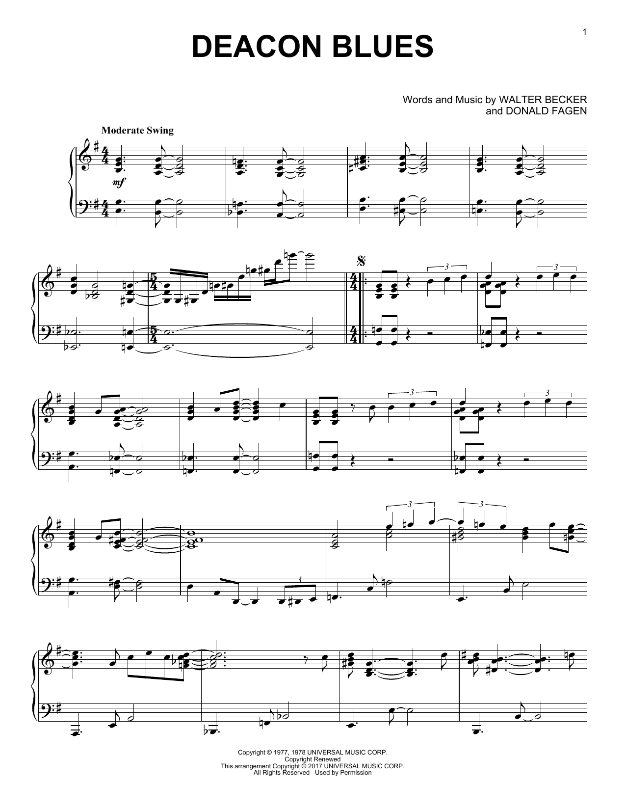Preview Steely Dan Deacon Blues Pop sheet music, notes and chords for Piano, SKU: 185328 sheet music, piano notes, chords, guitar tabs, score, transpose, transcribe, how to play, guide, download, learn, tutorial, progression, song, artist, awards, billboard, mtv, vh1, tour, single, album, release