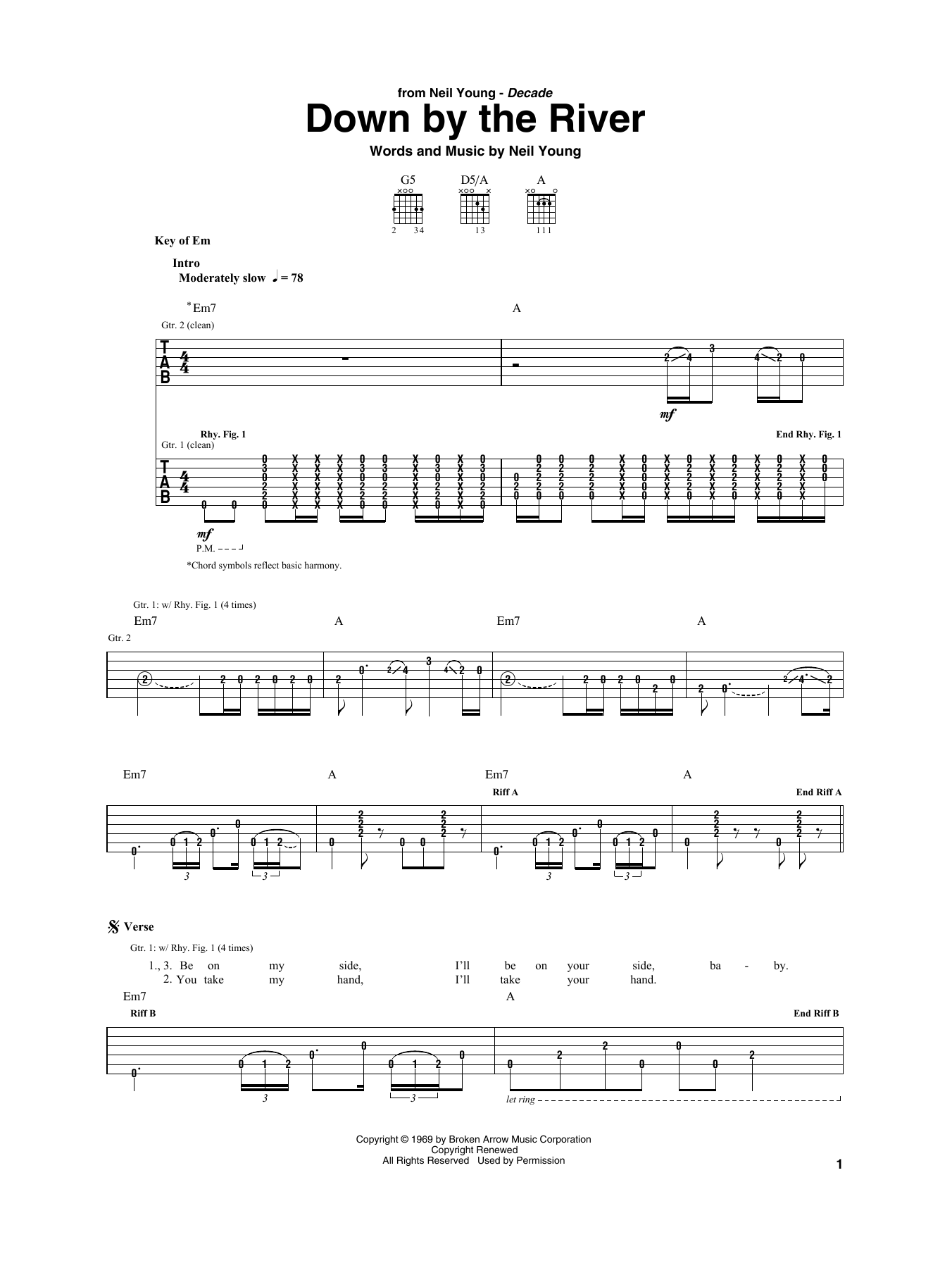 Neil Young Down By The River Sheet Music Notes Chords Download