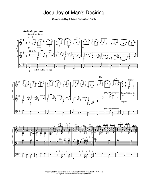 Johann Sebastian Bach Jesu Joy Of Man S Desiring From Cantata 147 Sheet Music Notes Chords Download Classical Notes Organ Pdf Print