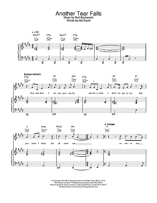 Preview Scott Walker Another Tear Falls Rock sheet music, notes and chords for Piano, Vocal & Guitar, SKU: 18556 sheet music, piano notes, chords, guitar tabs, score, transpose, transcribe, how to play, guide, download, learn, tutorial, progression, song, artist, awards, billboard, mtv, vh1, tour, single, album, release