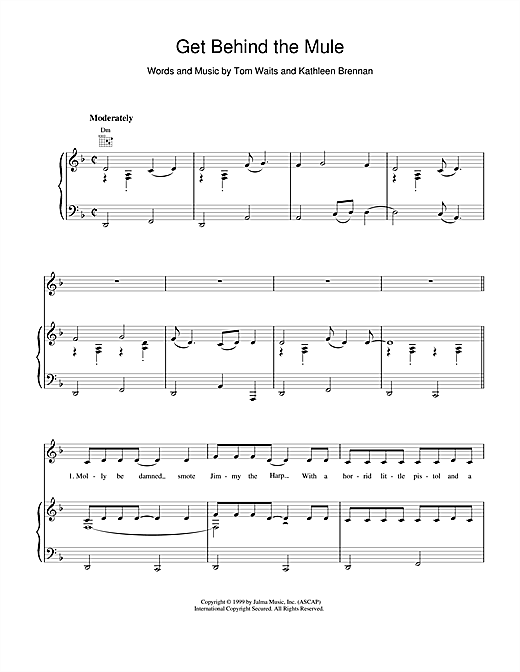 Preview Tom Waits Get Behind the Mule Rock sheet music, notes and chords for Piano, Vocal & Guitar (Right-Hand Melody), SKU: 18569 sheet music, piano notes, chords, guitar tabs, score, transpose, transcribe, how to play, guide, download, learn, tutorial, progression, song, artist, awards, billboard, mtv, vh1, tour, single, album, release