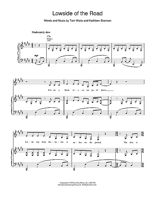 Preview Tom Waits Lowside of the Road Rock sheet music, notes and chords for Piano, Vocal & Guitar (Right-Hand Melody), SKU: 18570 sheet music, piano notes, chords, guitar tabs, score, transpose, transcribe, how to play, guide, download, learn, tutorial, progression, song, artist, awards, billboard, mtv, vh1, tour, single, album, release
