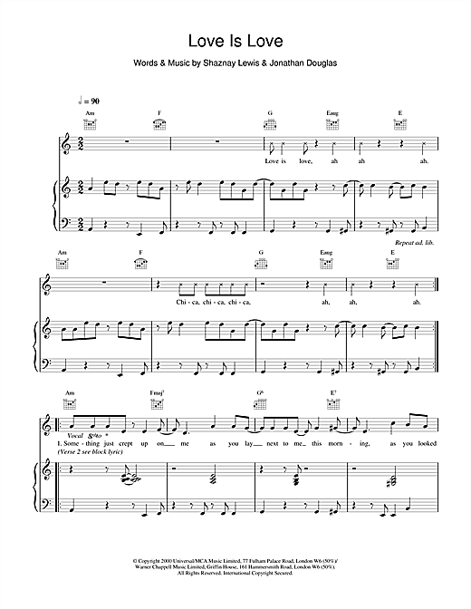 Preview All Saints Love Is Love R & B sheet music, notes and chords for Piano, Vocal & Guitar, SKU: 18661 sheet music, piano notes, chords, guitar tabs, score, transpose, transcribe, how to play, guide, download, learn, tutorial, progression, song, artist, awards, billboard, mtv, vh1, tour, single, album, release