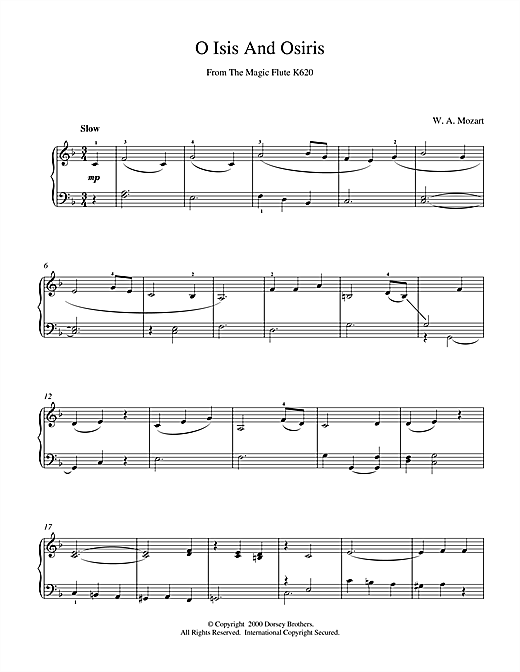 Preview Wolfgang Amadeus Mozart O Isis And Osiris From The Magic Flute K620 Classical sheet music, notes and chords for Piano, SKU: 18685 sheet music, piano notes, chords, guitar tabs, score, transpose, transcribe, how to play, guide, download, learn, tutorial, progression, song, artist, awards, billboard, mtv, vh1, tour, single, album, release