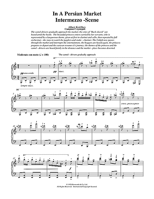 Preview Albert Ketelbey In A Persian Market Classical sheet music, notes and chords for Piano, SKU: 18689 sheet music, piano notes, chords, guitar tabs, score, transpose, transcribe, how to play, guide, download, learn, tutorial, progression, song, artist, awards, billboard, mtv, vh1, tour, single, album, release