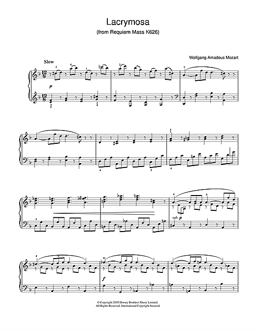 Preview Wolfgang Amadeus Mozart Lacrymosa from Requiem Mass Classical sheet music, notes and chords for Piano, SKU: 18692 sheet music, piano notes, chords, guitar tabs, score, transpose, transcribe, how to play, guide, download, learn, tutorial, progression, song, artist, awards, billboard, mtv, vh1, tour, single, album, release