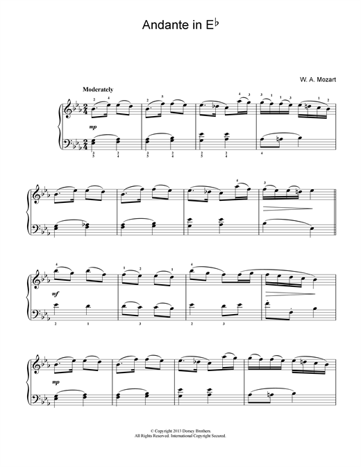 Preview Wolfgang Amadeus Mozart Andante in Eb Classical sheet music, notes and chords for Piano, SKU: 18696 sheet music, piano notes, chords, guitar tabs, score, transpose, transcribe, how to play, guide, download, learn, tutorial, progression, song, artist, awards, billboard, mtv, vh1, tour, single, album, release