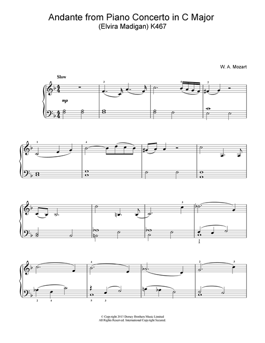 Preview Wolfgang Amadeus Mozart Andante Theme K467 Classical sheet music, notes and chords for Piano, SKU: 18698 sheet music, piano notes, chords, guitar tabs, score, transpose, transcribe, how to play, guide, download, learn, tutorial, progression, song, artist, awards, billboard, mtv, vh1, tour, single, album, release