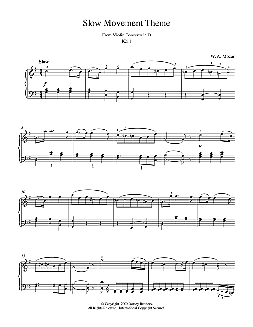 Preview Wolfgang Amadeus Mozart Slow Movement Theme from Violin Concerto in D Classical sheet music, notes and chords for Piano, SKU: 18710 sheet music, piano notes, chords, guitar tabs, score, transpose, transcribe, how to play, guide, download, learn, tutorial, progression, song, artist, awards, billboard, mtv, vh1, tour, single, album, release