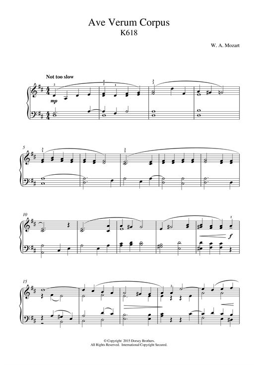 Preview Wolfgang Amadeus Mozart Ave Verum Corpus K618 Classical sheet music, notes and chords for Piano, SKU: 18715 sheet music, piano notes, chords, guitar tabs, score, transpose, transcribe, how to play, guide, download, learn, tutorial, progression, song, artist, awards, billboard, mtv, vh1, tour, single, album, release