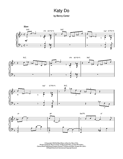 Preview Benny Carter Katy Do Jazz sheet music, notes and chords for Piano, SKU: 18734 sheet music, piano notes, chords, guitar tabs, score, transpose, transcribe, how to play, guide, download, learn, tutorial, progression, song, artist, awards, billboard, mtv, vh1, tour, single, album, release