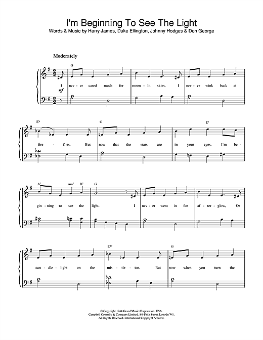 Preview Duke Ellington I'm Beginning To See The Light Jazz sheet music, notes and chords for Piano, SKU: 18739 sheet music, piano notes, chords, guitar tabs, score, transpose, transcribe, how to play, guide, download, learn, tutorial, progression, song, artist, awards, billboard, mtv, vh1, tour, single, album, release