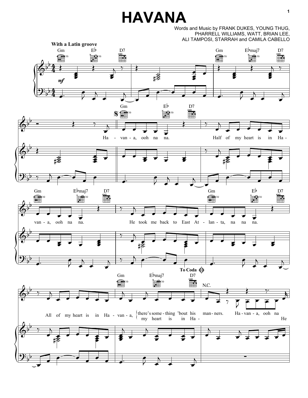 Camila Cabello Havana Feat Young Thug Sheet Music Notes Chords