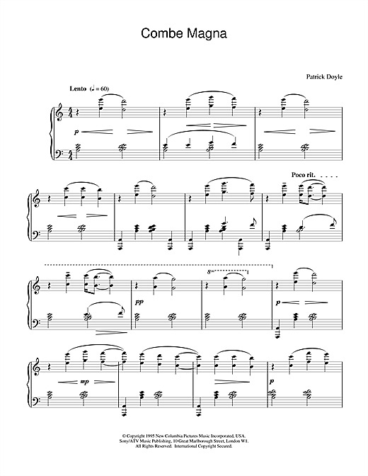 Preview Patrick Doyle Combe Magna Film and TV sheet music, notes and chords for Piano, SKU: 18779 sheet music, piano notes, chords, guitar tabs, score, transpose, transcribe, how to play, guide, download, learn, tutorial, progression, song, artist, awards, billboard, mtv, vh1, tour, single, album, release