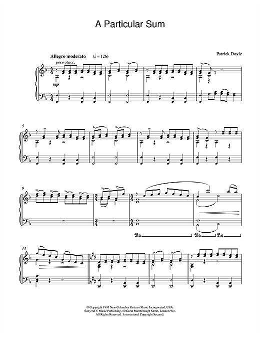 Preview Patrick Doyle A Particular Sum (from Sense And Sensibility) Film and TV sheet music, notes and chords for Piano, SKU: 18780 sheet music, piano notes, chords, guitar tabs, score, transpose, transcribe, how to play, guide, download, learn, tutorial, progression, song, artist, awards, billboard, mtv, vh1, tour, single, album, release