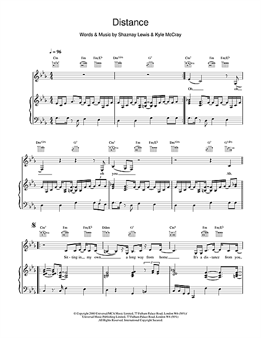 Preview All Saints Distance R & B sheet music, notes and chords for Piano, Vocal & Guitar, SKU: 18802 sheet music, piano notes, chords, guitar tabs, score, transpose, transcribe, how to play, guide, download, learn, tutorial, progression, song, artist, awards, billboard, mtv, vh1, tour, single, album, release