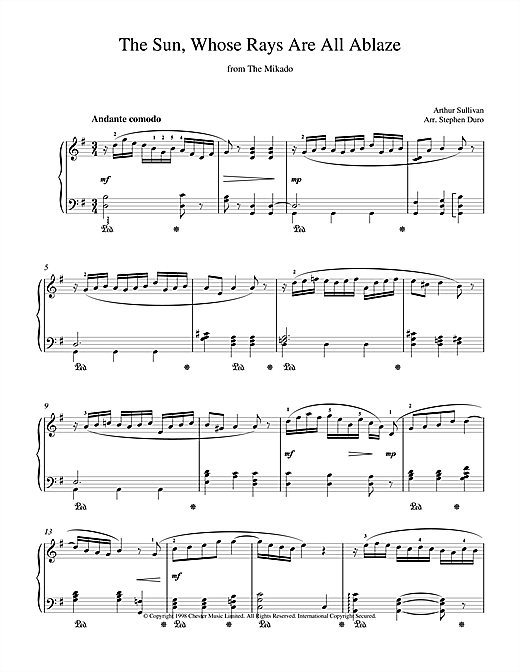Preview Arthur Seymour Sullivan The Sun, Whose Rays Are All Ablaze Classical sheet music, notes and chords for Piano, SKU: 18814 sheet music, piano notes, chords, guitar tabs, score, transpose, transcribe, how to play, guide, download, learn, tutorial, progression, song, artist, awards, billboard, mtv, vh1, tour, single, album, release