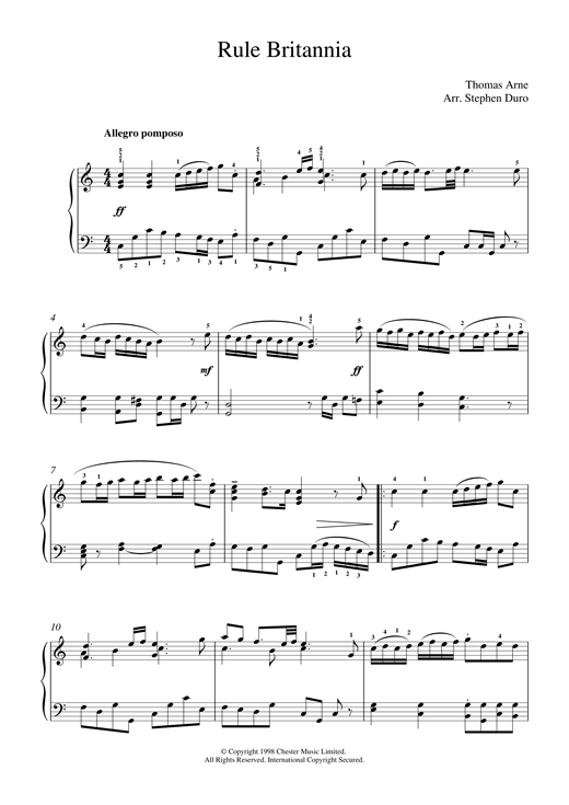 Preview Thomas Arne Rule Britannia Classical sheet music, notes and chords for Piano, SKU: 18815 sheet music, piano notes, chords, guitar tabs, score, transpose, transcribe, how to play, guide, download, learn, tutorial, progression, song, artist, awards, billboard, mtv, vh1, tour, single, album, release