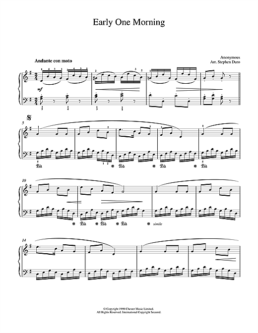 Preview Traditional Early One Morning Jazz sheet music, notes and chords for Piano, SKU: 18823 sheet music, piano notes, chords, guitar tabs, score, transpose, transcribe, how to play, guide, download, learn, tutorial, progression, song, artist, awards, billboard, mtv, vh1, tour, single, album, release