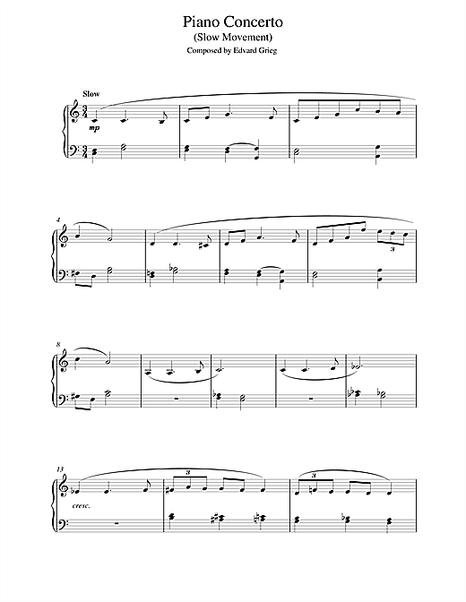 Preview Edvard Grieg Piano Concerto in G minor (Slow Movement) Classical sheet music, notes and chords for Easy Piano, SKU: 18836 sheet music, piano notes, chords, guitar tabs, score, transpose, transcribe, how to play, guide, download, learn, tutorial, progression, song, artist, awards, billboard, mtv, vh1, tour, single, album, release