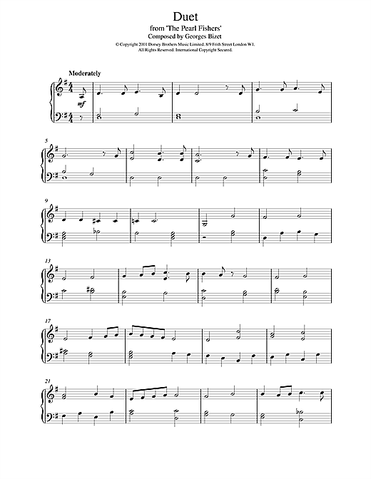Preview Georges Bizet Duet from The Pearl Fishers Classical sheet music, notes and chords for Easy Piano, SKU: 18840 sheet music, piano notes, chords, guitar tabs, score, transpose, transcribe, how to play, guide, download, learn, tutorial, progression, song, artist, awards, billboard, mtv, vh1, tour, single, album, release