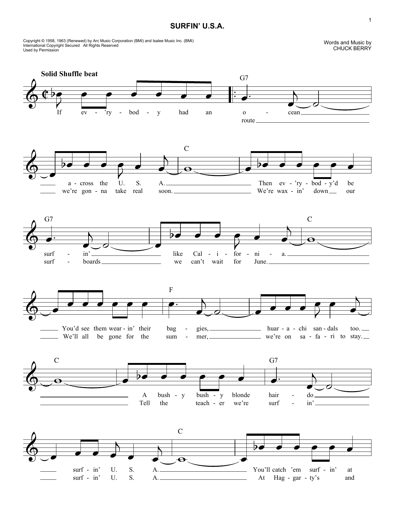 The Beach Boys Surfin U S A Sheet Music Download Pdf Score 1444