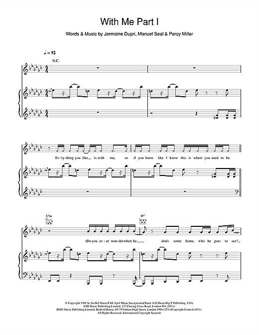 Preview Destiny's Child With Me Part I R & B sheet music, notes and chords for Piano, Vocal & Guitar, SKU: 18861 sheet music, piano notes, chords, guitar tabs, score, transpose, transcribe, how to play, guide, download, learn, tutorial, progression, song, artist, awards, billboard, mtv, vh1, tour, single, album, release