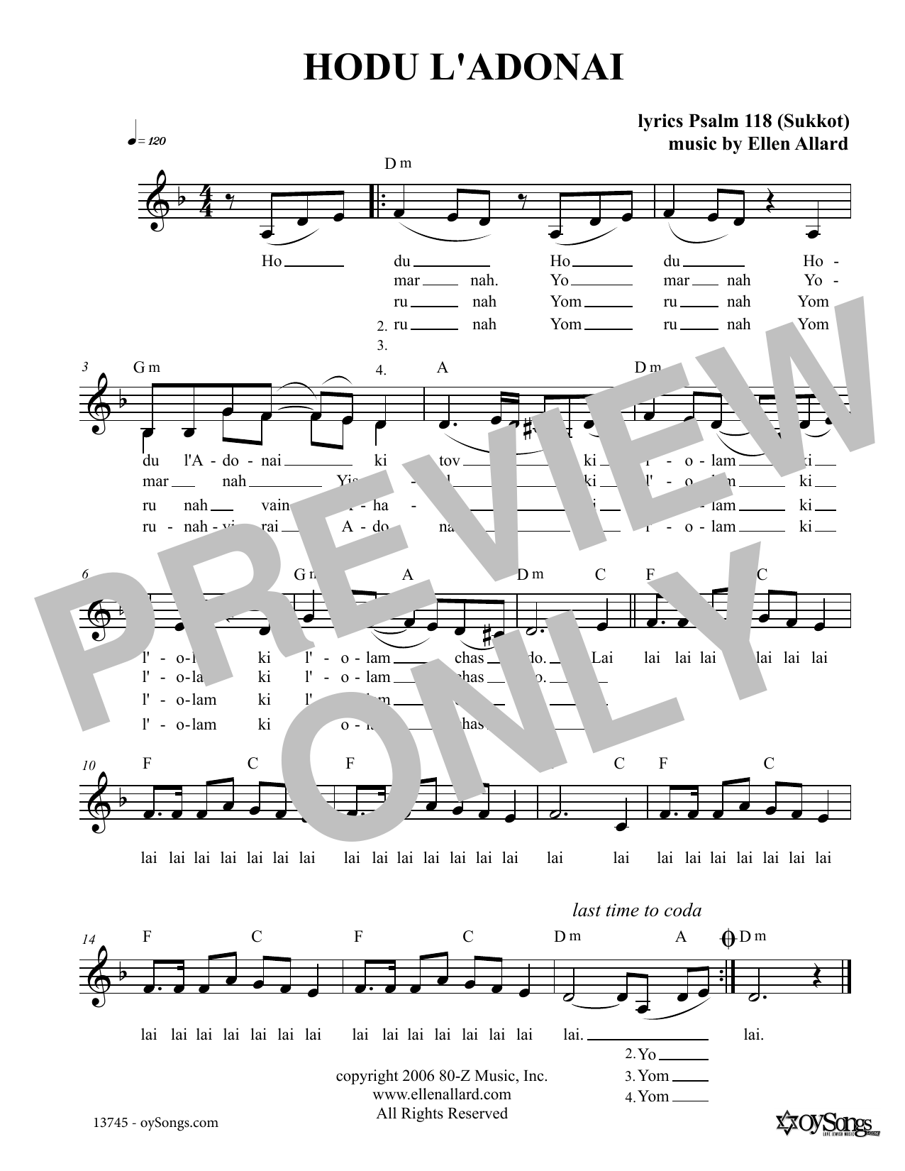 Ellen Allard Hodu L Adonai Sheet Music Download Pdf Score 189104