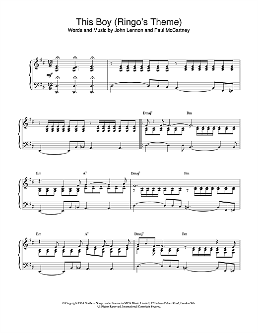 Preview The Beatles This Boy (Ringo's Theme) Rock sheet music, notes and chords for Piano, SKU: 18936 sheet music, piano notes, chords, guitar tabs, score, transpose, transcribe, how to play, guide, download, learn, tutorial, progression, song, artist, awards, billboard, mtv, vh1, tour, single, album, release