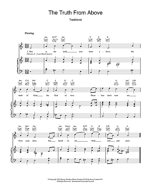 Preview Christmas Carol The Truth From Above Christmas sheet music, notes and chords for Piano & Vocal, SKU: 18996 sheet music, piano notes, chords, guitar tabs, score, transpose, transcribe, how to play, guide, download, learn, tutorial, progression, song, artist, awards, billboard, mtv, vh1, tour, single, album, release
