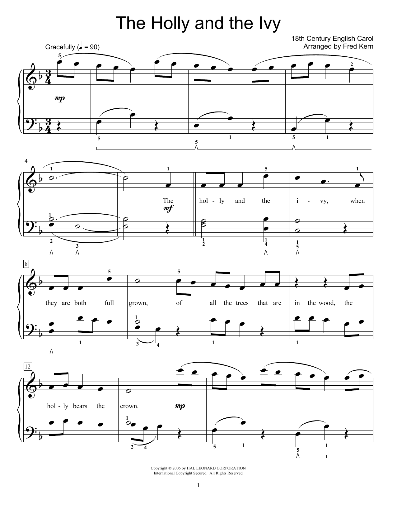 18th Century English Carol The Holly And The Ivy Sheet Music Notes & Chords for Educational Piano - Download or Print PDF