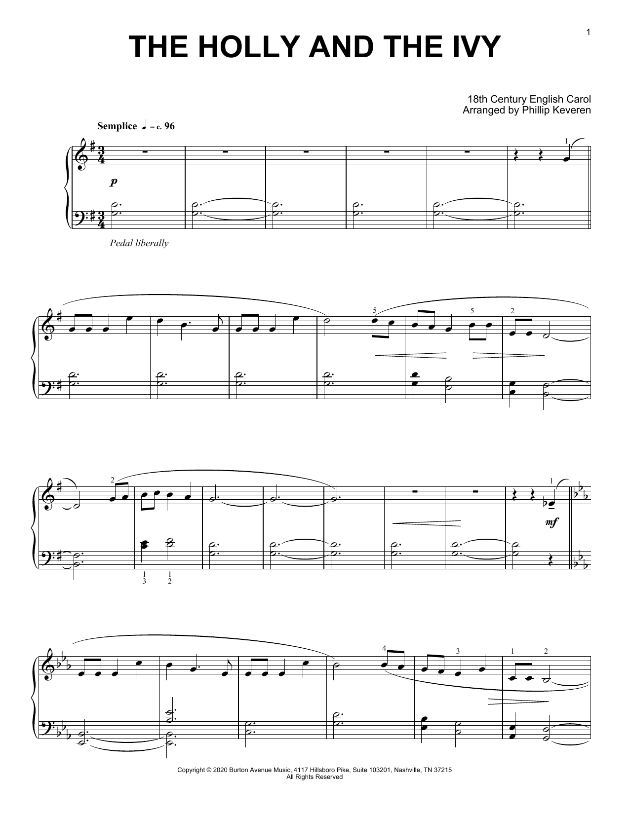 18th Century English Carol The Holly And The Ivy (arr. Phillip Keveren) Sheet Music Notes & Chords for Piano Solo - Download or Print PDF