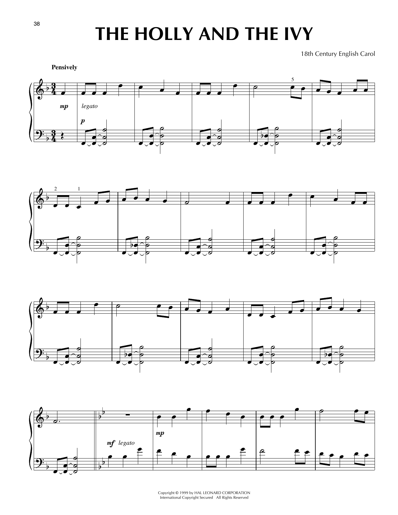 18th Century English Carol The Holly And The Ivy [Jazz version] (arr. Frank Mantooth) Sheet Music Notes & Chords for Piano Solo - Download or Print PDF