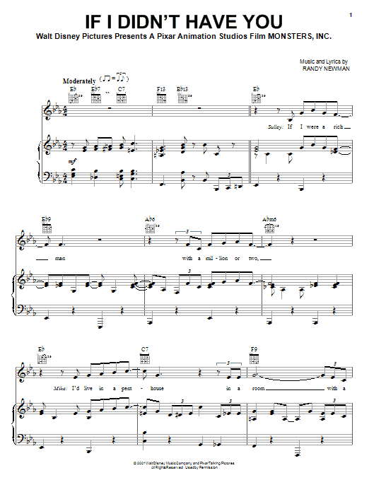 Preview Billy Crystal and John Goodman If I Didn't Have You Pop sheet music, notes and chords for Piano, Vocal & Guitar (Right-Hand Melody), SKU: 19088 sheet music, piano notes, chords, guitar tabs, score, transpose, transcribe, how to play, guide, download, learn, tutorial, progression, song, artist, awards, billboard, mtv, vh1, tour, single, album, release