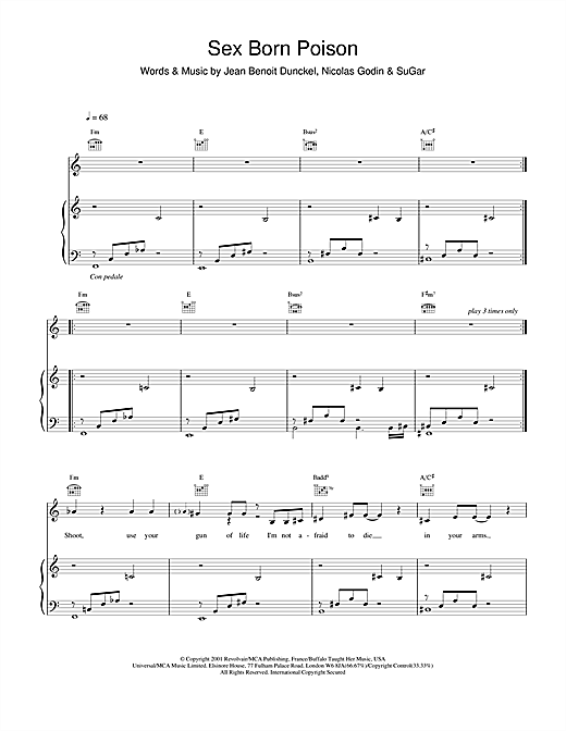 Preview Air Sex Born Poison Pop sheet music, notes and chords for Piano, Vocal & Guitar, SKU: 19128 sheet music, piano notes, chords, guitar tabs, score, transpose, transcribe, how to play, guide, download, learn, tutorial, progression, song, artist, awards, billboard, mtv, vh1, tour, single, album, release