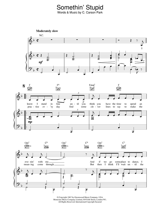 Preview Robbie Williams Somethin' Stupid Pop sheet music, notes and chords for Piano, Vocal & Guitar, SKU: 19138 sheet music, piano notes, chords, guitar tabs, score, transpose, transcribe, how to play, guide, download, learn, tutorial, progression, song, artist, awards, billboard, mtv, vh1, tour, single, album, release