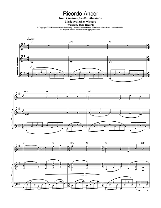 Preview Stephen Warbeck Ricordo Ancor Film and TV sheet music, notes and chords for Piano, SKU: 19180 sheet music, piano notes, chords, guitar tabs, score, transpose, transcribe, how to play, guide, download, learn, tutorial, progression, song, artist, awards, billboard, mtv, vh1, tour, single, album, release