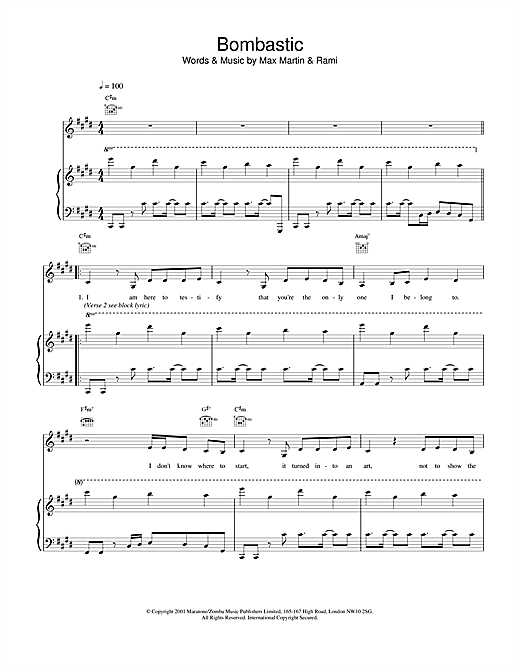 Preview Britney Spears Bombastic Love Pop sheet music, notes and chords for Piano, Vocal & Guitar, SKU: 19294 sheet music, piano notes, chords, guitar tabs, score, transpose, transcribe, how to play, guide, download, learn, tutorial, progression, song, artist, awards, billboard, mtv, vh1, tour, single, album, release