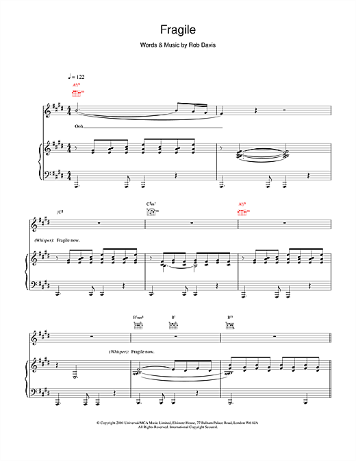 Preview Kylie Minogue Fragile Pop sheet music, notes and chords for Piano, Vocal & Guitar, SKU: 19306 sheet music, piano notes, chords, guitar tabs, score, transpose, transcribe, how to play, guide, download, learn, tutorial, progression, song, artist, awards, billboard, mtv, vh1, tour, single, album, release