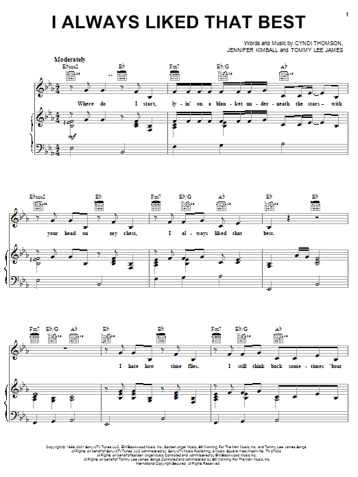 Preview Cyndi Thomson I Always Liked That Best Country sheet music, notes and chords for Piano, Vocal & Guitar (Right-Hand Melody), SKU: 19342 sheet music, piano notes, chords, guitar tabs, score, transpose, transcribe, how to play, guide, download, learn, tutorial, progression, song, artist, awards, billboard, mtv, vh1, tour, single, album, release