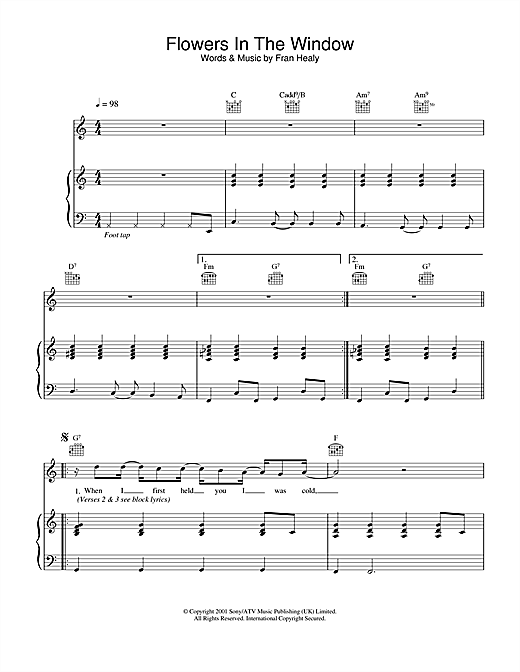 Preview Travis Flowers In The Window Rock sheet music, notes and chords for Piano, Vocal & Guitar, SKU: 19344 sheet music, piano notes, chords, guitar tabs, score, transpose, transcribe, how to play, guide, download, learn, tutorial, progression, song, artist, awards, billboard, mtv, vh1, tour, single, album, release