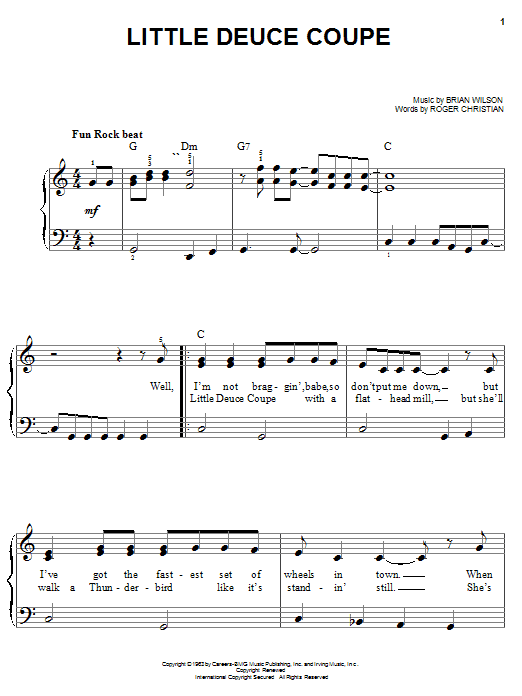 Preview The Beach Boys Little Deuce Coupe Rock sheet music, notes and chords for Easy Piano, SKU: 19496 sheet music, piano notes, chords, guitar tabs, score, transpose, transcribe, how to play, guide, download, learn, tutorial, progression, song, artist, awards, billboard, mtv, vh1, tour, single, album, release