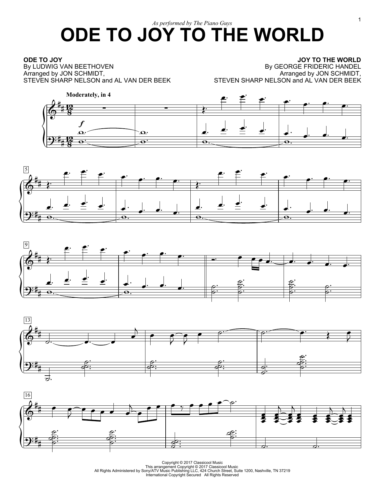 Ode To Joy to the World Christmas sheet music, notes and chords for Piano, ...