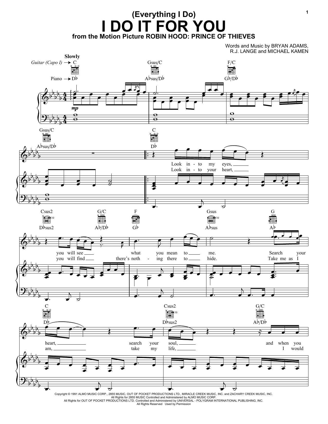 Preview Bryan Adams (Everything I Do) I Do It For You Rock sheet music, notes and chords for Piano, Vocal & Guitar (Right-Hand Melody), SKU: 19527 sheet music, piano notes, chords, guitar tabs, score, transpose, transcribe, how to play, guide, download, learn, tutorial, progression, song, artist, awards, billboard, mtv, vh1, tour, single, album, release