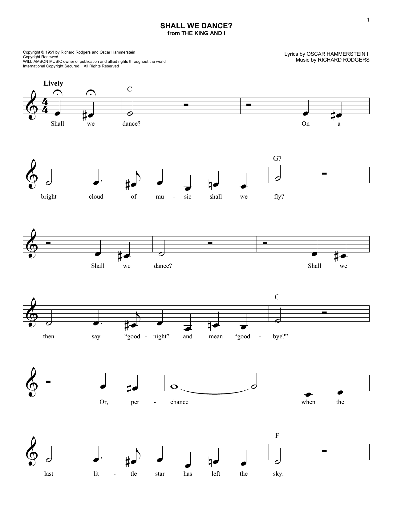 Rodgers Hammerstein Shall We Dance Sheet Music Notes Chords Download Broadway Notes Melody Line Lyrics Chords Pdf Print