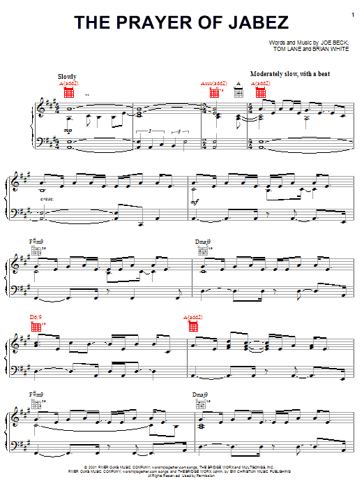 Preview Brian White The Prayer Of Jabez Religious sheet music, notes and chords for Piano, Vocal & Guitar (Right-Hand Melody), SKU: 19654 sheet music, piano notes, chords, guitar tabs, score, transpose, transcribe, how to play, guide, download, learn, tutorial, progression, song, artist, awards, billboard, mtv, vh1, tour, single, album, release